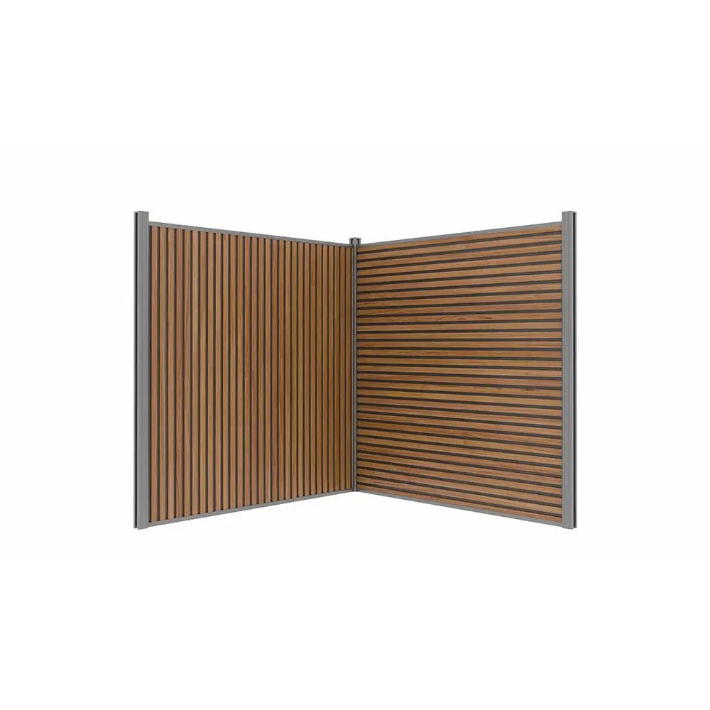 All-Weather WPC Composite Fence Slat Panel System - Weathered Teak With Black Accents