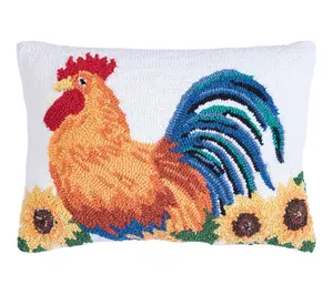 Rooster Sunflower Hooked Throw Pillow by Valerie