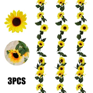 Pack Of 3 Artificial Sunflower Garland Vines,Fake Sunflowers Decor for Wedding Birthday Party Decorations, Yellow Flower Garland for Kitchen Bathroom Decor