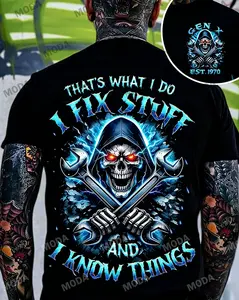 Chaosmoda Gen X Vintage Custom Year Skull Graphic T-Shirt | That's What I Do I Fix Stuff & I Know Things | Funny Dad Retro Streetwear Father's Day Tee