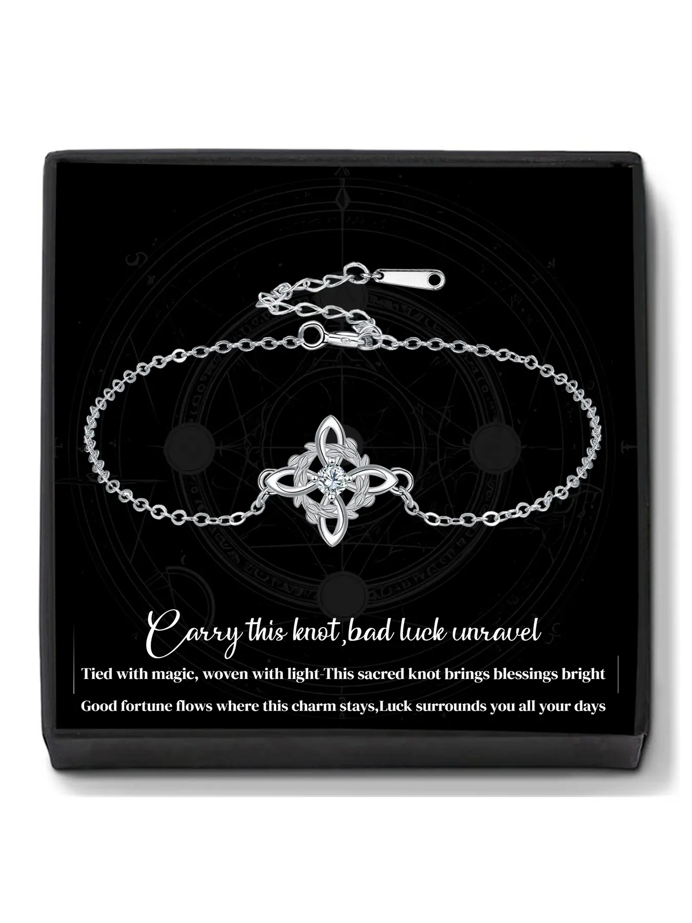 Wreath Witches Knot Charm Bracelet With Blessing Message Card, Good Luck Irish Celtic Knot Bracelet, Amulet Jewelry for Women Witchy Gifts, Copper Bracelet