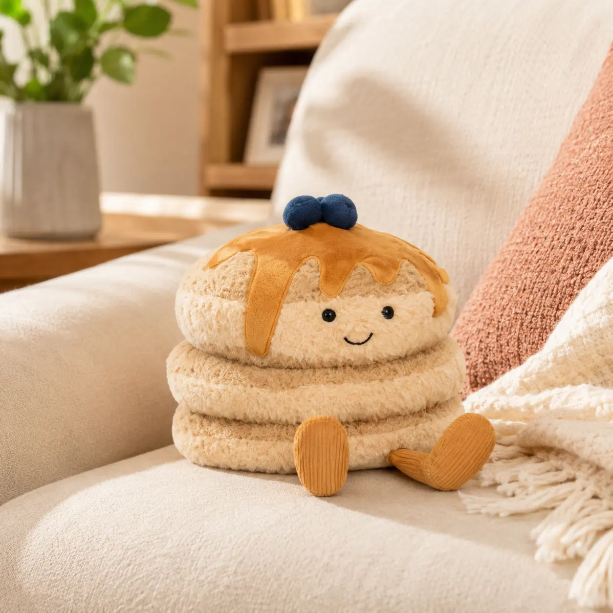 Cute Pancake Stack Plush Toy – Soft Breakfast Stuffed Animal with Blueberry Topping, Cozy Food Pillow Gift