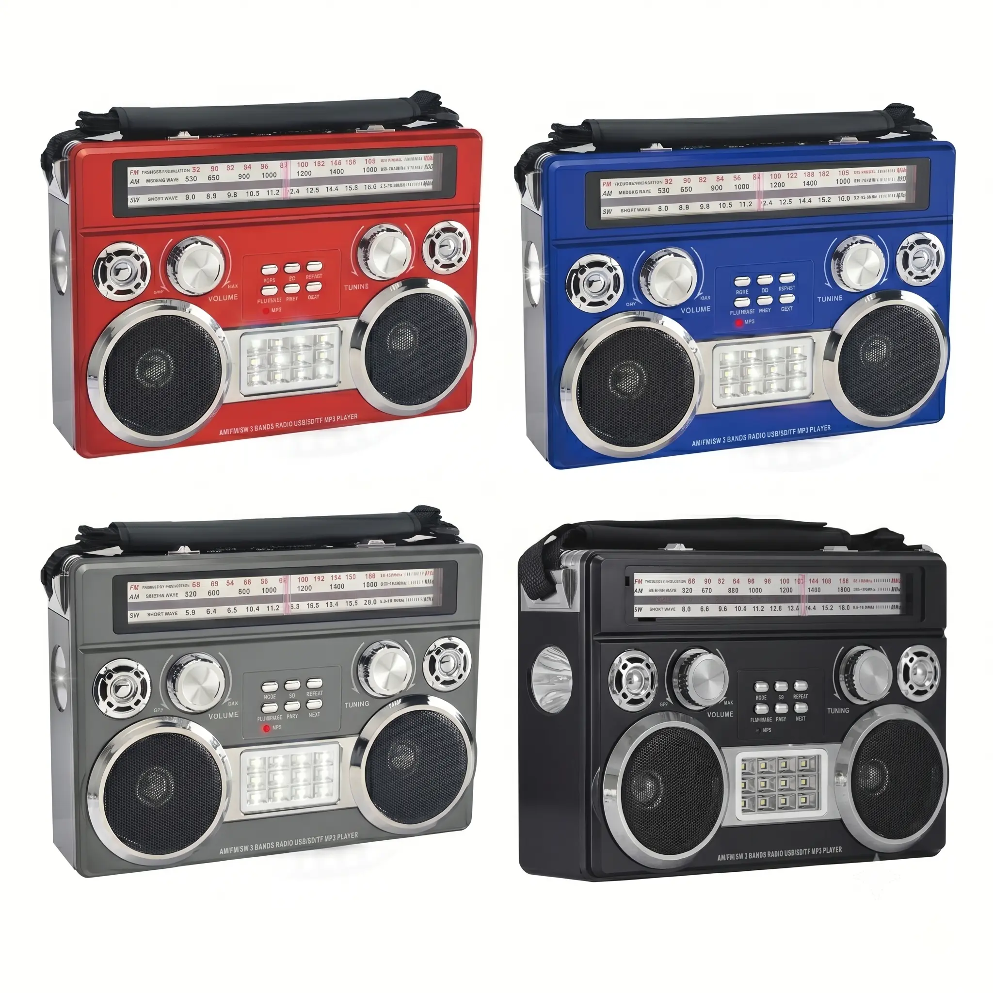 3-Band AM/FM/Shortwave Retro Portable Radio & Cassette Players, Classic Built-in Speaker Radio with Audio Support, MicroSD Multi-Input Media Player, Portable Wireless Speaker, LED Flashlight, Floodlight Panel & Adjustable Carrying Strap, Built-In Speaker