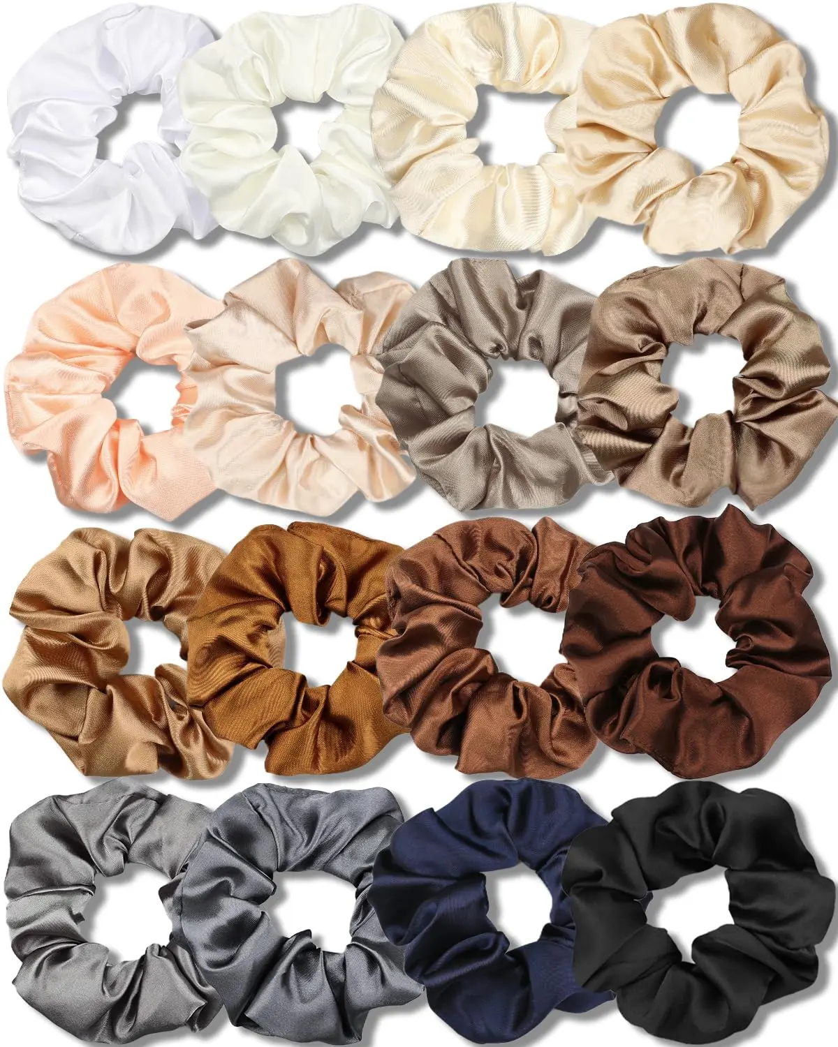 Women's 16-Pack Silk Satin Scrunchies, Neutral Solid Colors Bulk Hair Ties, Scrunchie Band with Gentle Hold Stretch Elastic for Thin & Thick Hair Daily Wear