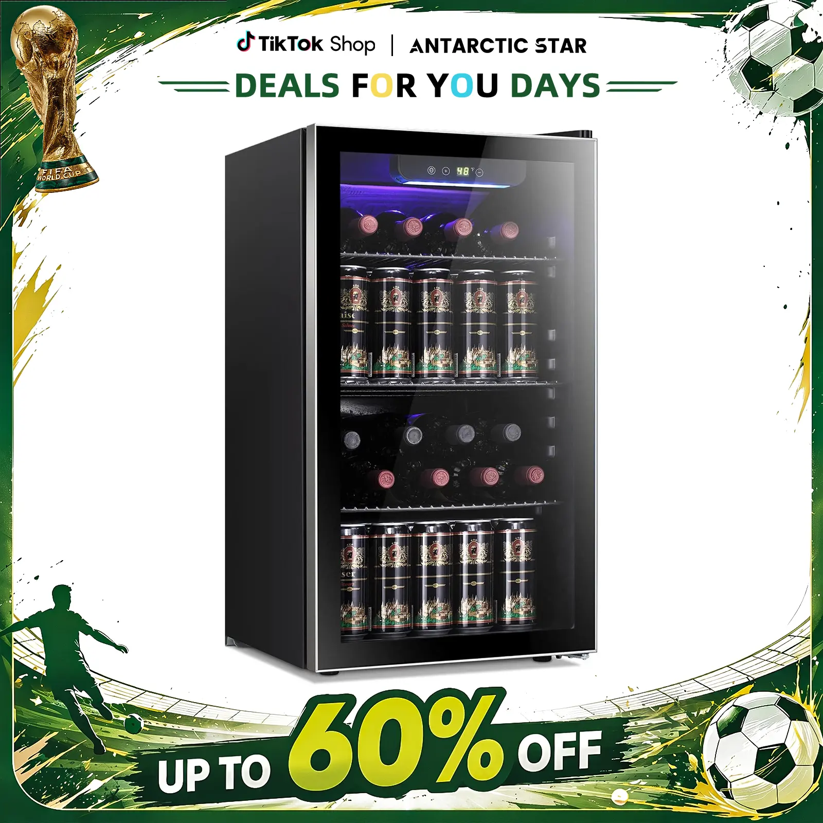 Antarctic Star Beverage Refrigerator Cooler 0.64-4.5Cu.ft 24-145 Can Wine Cooler Cabinet Mini Wine Cellar Beer Soda Clear Glass Door Bar Fridge Quiet Compressor Adjustable Temp Freestanding Indoor Use for Home Office Bar Freezer Box Durable