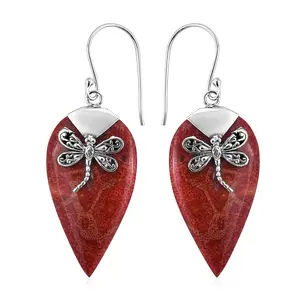 Red Coral Dangle Earrings for Women in 925 Sterling Silver - Dangling Drop Coral Earrings Handmade Birthstone Vintage Boho Jewelry Birthday Gifts for Women