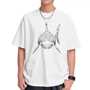 Trendy Shark School Print T-Shirt | American Graffiti Letter Unisex High Street Couple Top