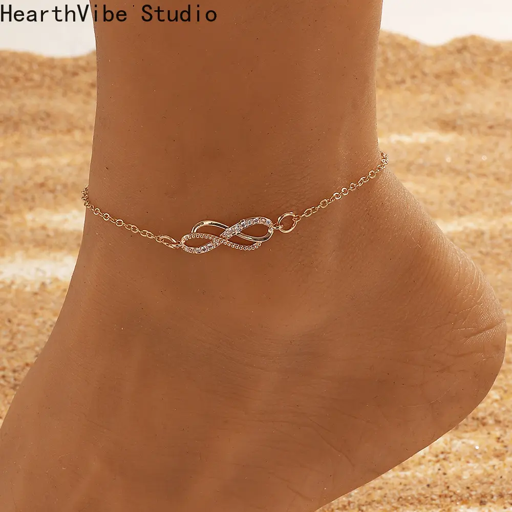 Infinite Symbol Crystal Anklet Korean Beach Charms Ankle Bracelet Halhal Jewellery 8 Shape Anklets For Women Foot Jewelry, Bracelet With Charms