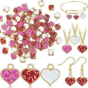 Pendant Set, Bead Assortment, 153pcs/set Including 30 Heart Shaped Pendants, 10 Adjustable Bracelets, 30 Ear Hooks, 80 Open Loops, and 3 Necklaces, Diy Beads