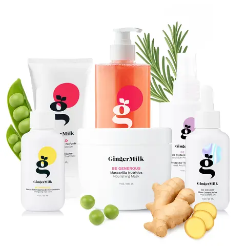 Complete Hair Care Kit | Be Bold Shampoo 16 oz + Be Generous Mask 17 oz + Be Wise Heat Protector 6 oz + Be Bold Protein Gel 9 oz + Be Powerful Dropper 4 oz + Be Bright Anti-Frizz Oil 4 oz | Repair, Nourish & Protect Care for All Hair Types | Ginger Milk