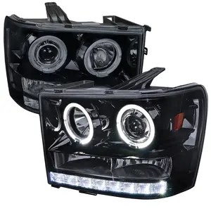 2007-2014 GMC Sierra SMD Dual Halo Projector Headlights (Glossy Black Housing/Smoked Lens)