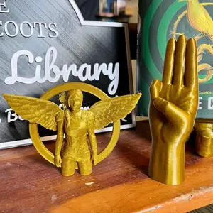 Three-Finger Salute and Rebel Girl with Wings - Sign of Rebellion Bookshelf Decor - Dystopian Inspired 3D Printed Bookish Decor