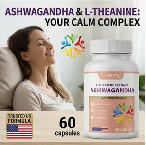 Cunkore 8-in-1 Ashwagandha Complex Capsules with L-Theanine, GABA, 5-HTP & Magnesium Glycinate, Natural Stress Relief Supplement, Melatonin-Free Support for Calm Mind, Balanced Mood & Deep Restful Sleep, 60 Capsules