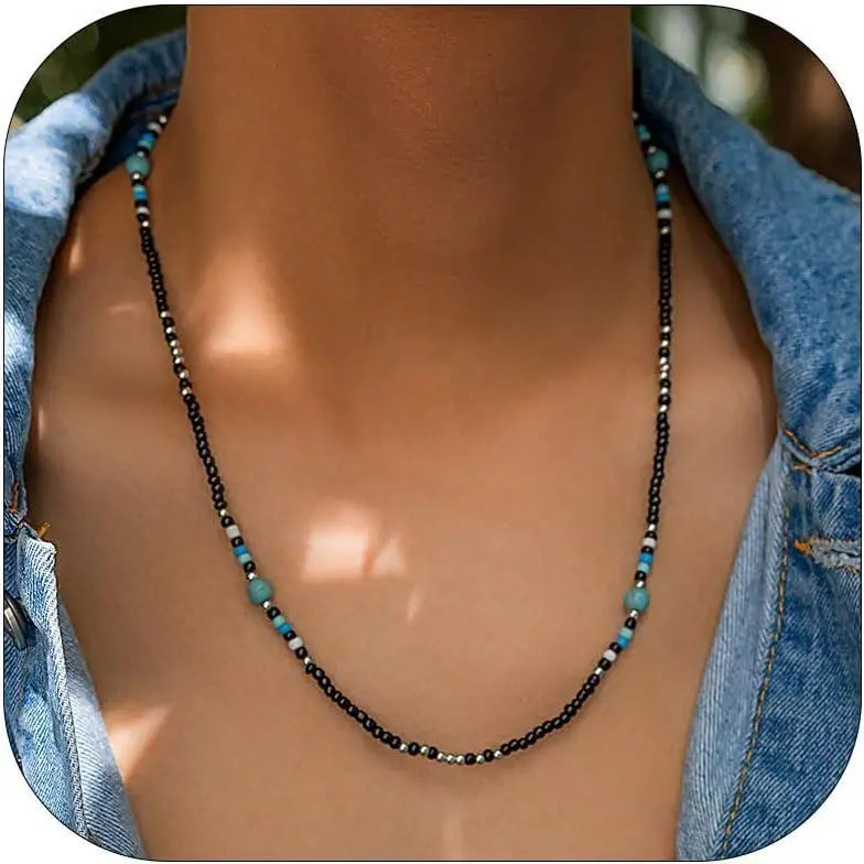 Puka Shell Necklace Men Summer Beach Seashell Necklace Surfer Necklace for Men White Puka Beaded Choker Adjustable Beachy Shell Jewelry Men Beach Essentials