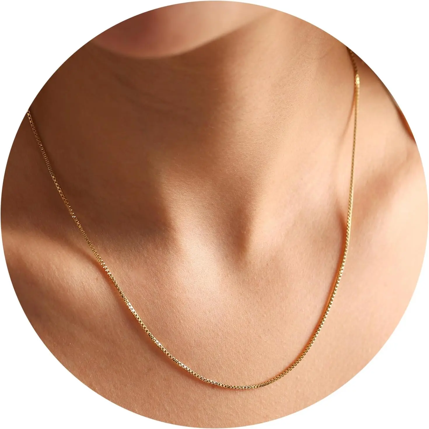 1mm Thin Box Chain Necklace,14K  Gold Plated Dainty Chain Necklace for Women Sturdy & Simple Chains for Women Non Tarnish 16/18/20/22 inches