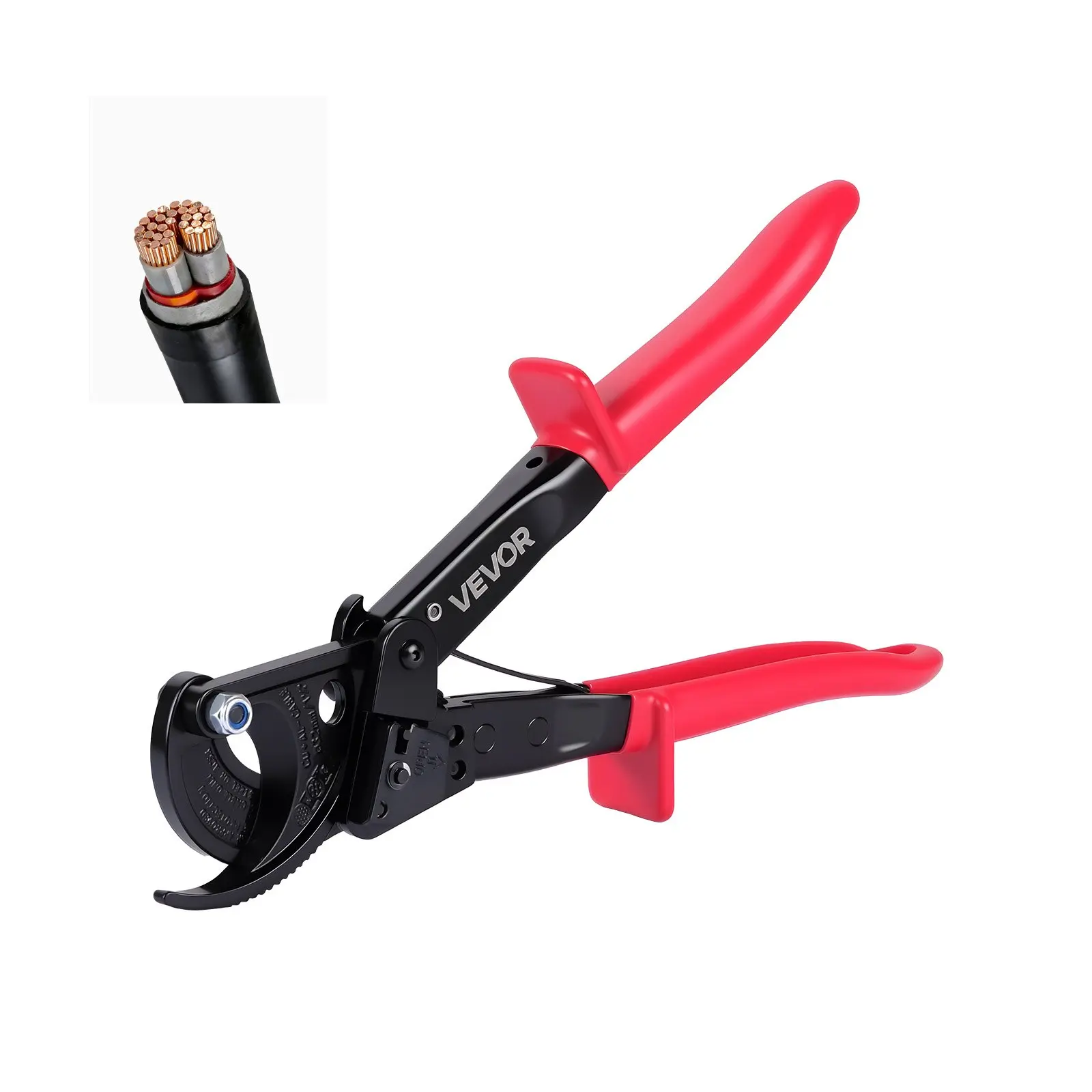 VEVOR  Ratcheting Cable Cutter, Spring Steel Blades with PVC-Coated Handles, Quick-Release Button, Heavy Duty Ratchet Cable Wire Cutter for Cutting Copper & Aluminum Cables Up to 474 MCM / 240 mm²