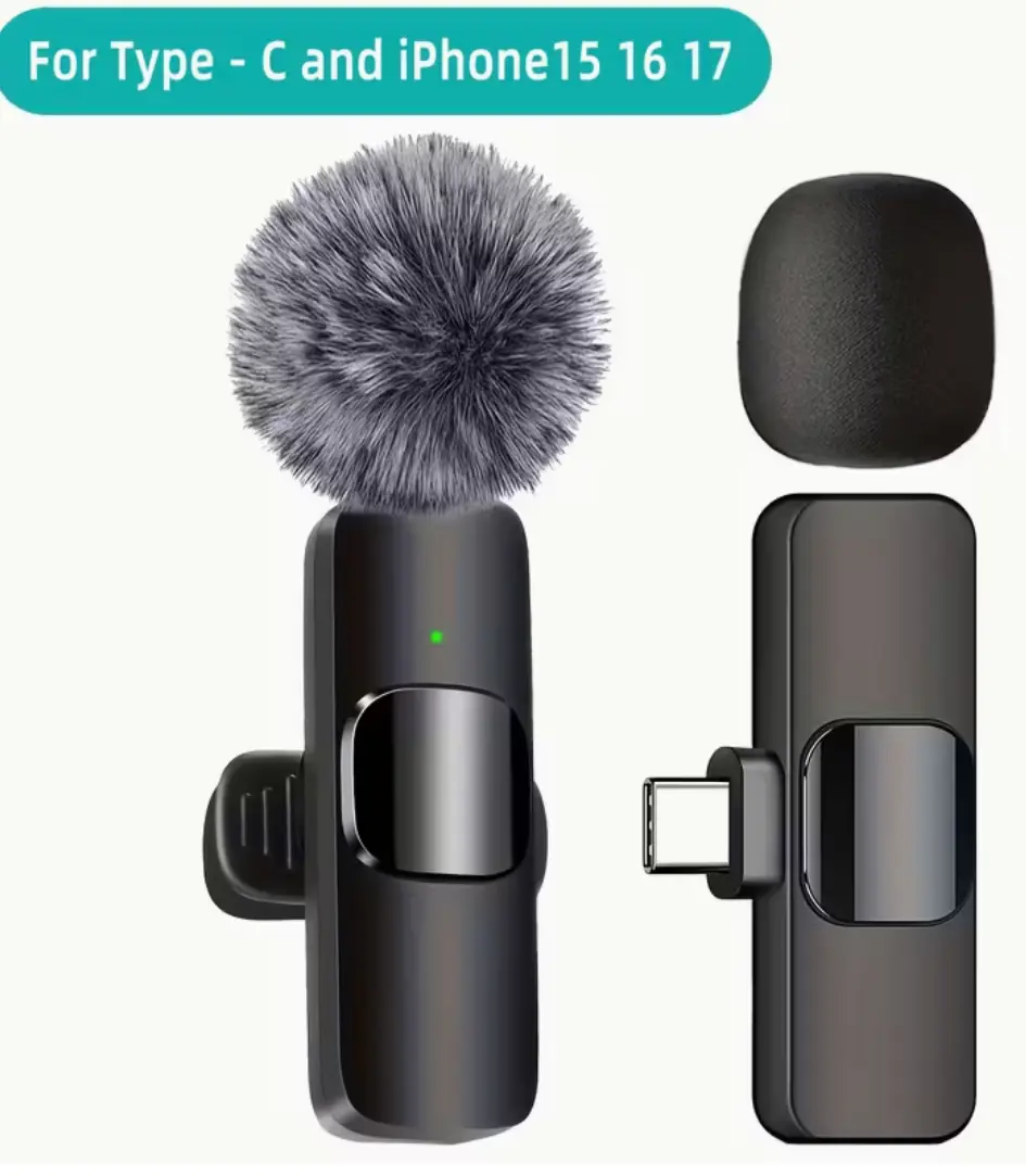 TIKTOK's #1 SHOP, Presents the - ** TYPE-C PORT ** Wireless Lavalier Lapel Microphone for iPhone 15/16/17Series/Android/etc - Bluetooth Mini Phone Microphones for Video Recording - 1 Clip on Mics with USB C Interface for Tiktok YouTube Vlog