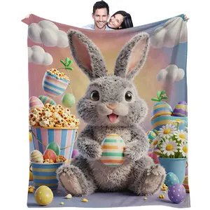 Bunny And Easter Egg Pattern Blanket, Flannel Cozy Blanket, Everyday Holiday Easter Birthday Gift For Kids And Adults, Soft Warm And Lightweight Plush Blanket For Bed, Sofa, Car, Room Decoration, Flannel Throw Blankets