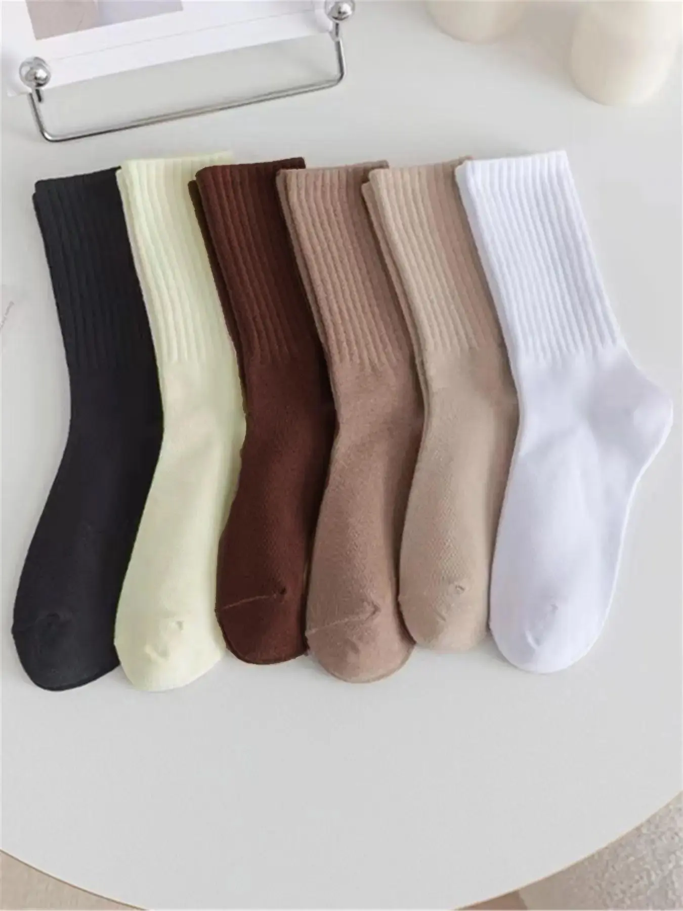 Women's Solid Crew Socks, Basic Fashion Casual Comfy Mid Calf Socks, Summer Outfits 2024, Women Socks for All Seasons Daily Wear, Knitted Socks