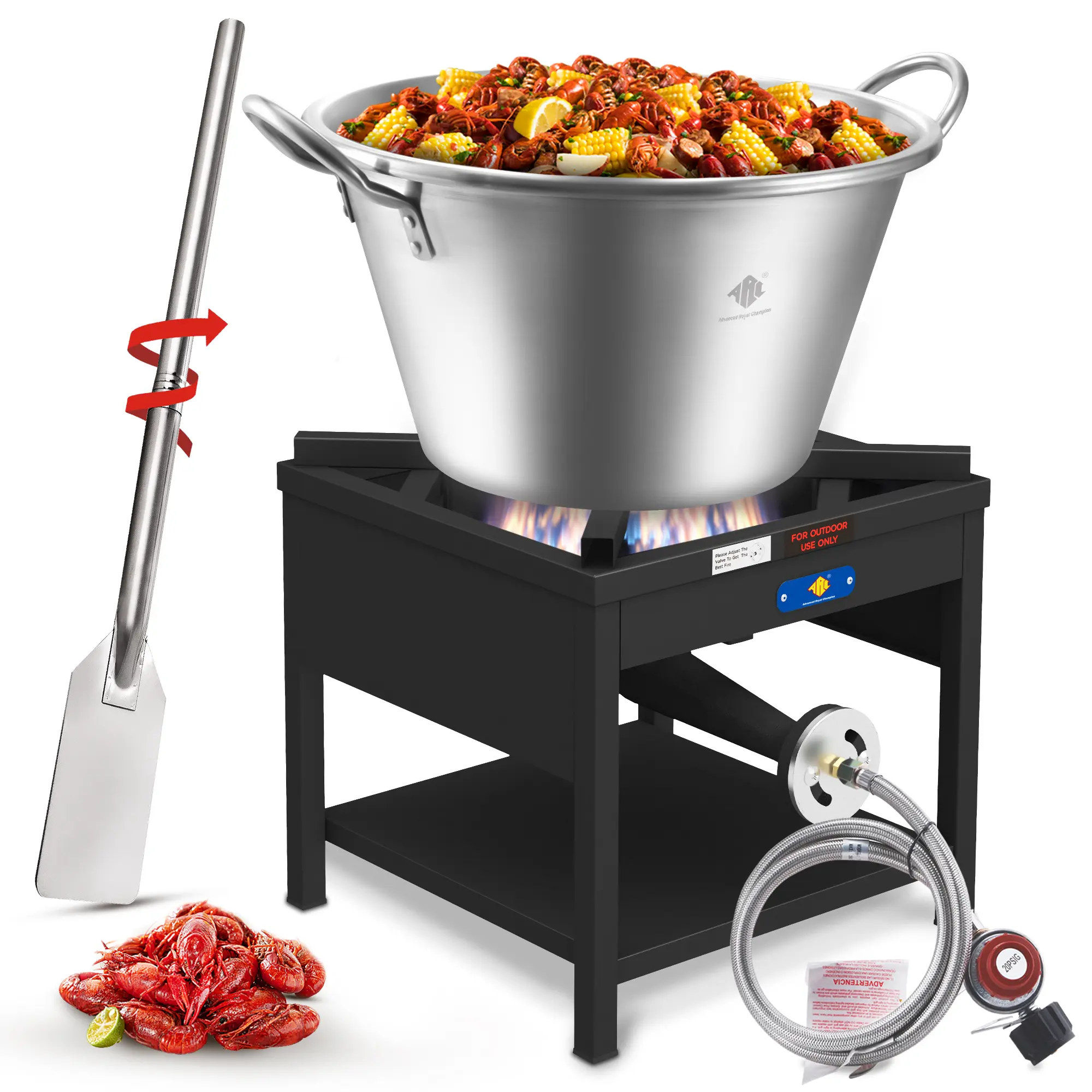 ARC 41QT Mexican Cazo Para Carnitas Set, 200,000BTU Propane Burner with 48" Mixing Paddle, 21" Heavy Duty Outdoor Wok Set, Great for Carnitas, Braising, Seafood Boiling, Inoxidable Wok comal Fry
