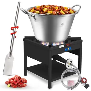 ARC 41QT Mexican Cazo Para Carnitas Set, 200,000BTU Propane Burner with 48" Mixing Paddle, 21" Heavy Duty Outdoor Wok Set, Great for Carnitas, Braising, Seafood Boiling, Inoxidable Wok comal Fry
