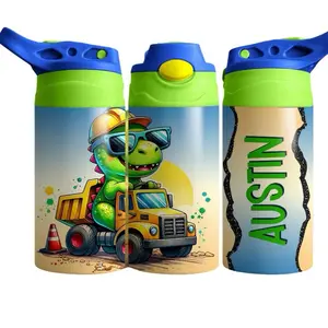 Personalized Dino dump truck kids stainless steel water bottle