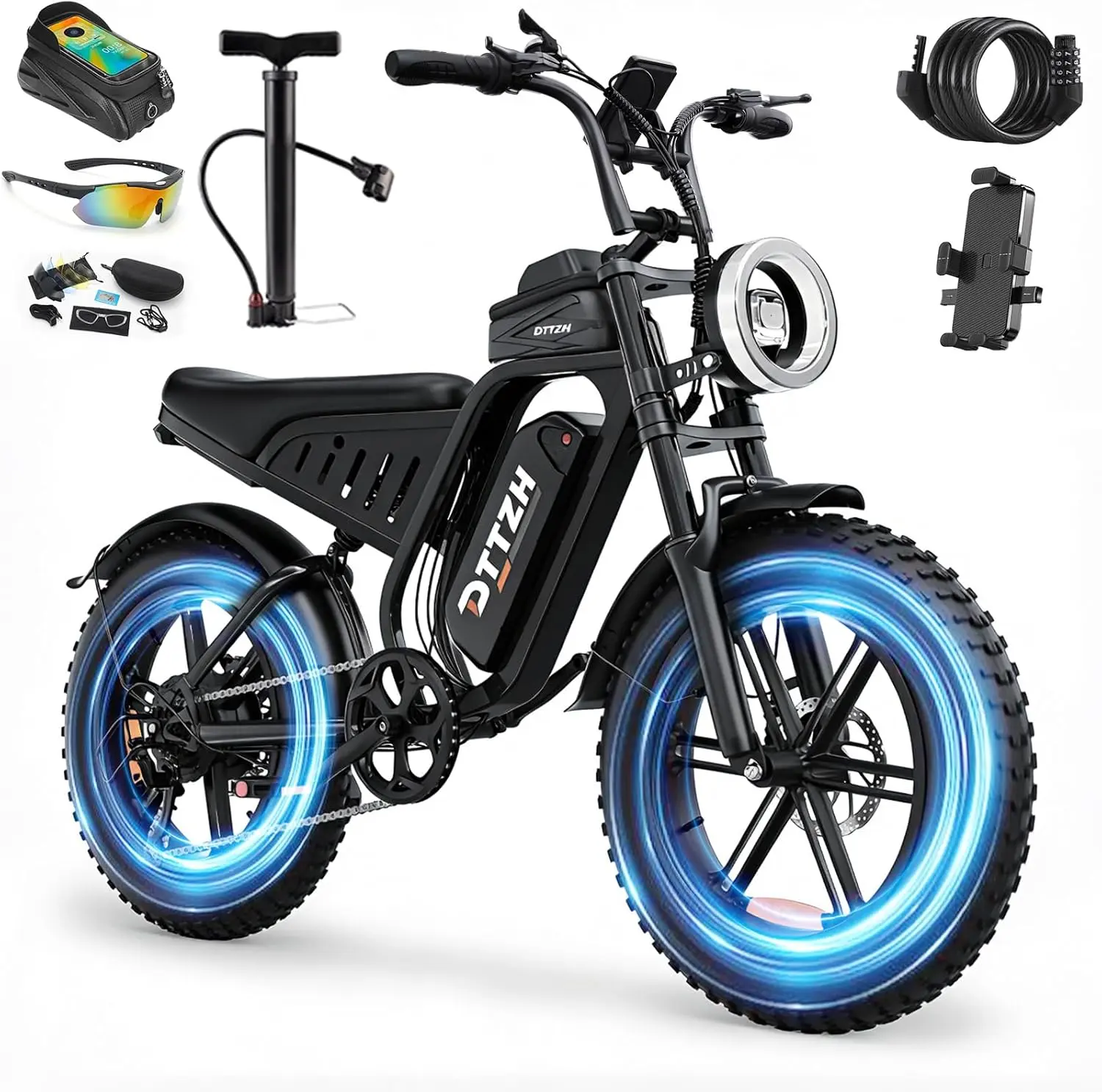 【DTTZH】 F6 Adult Electric Mountain Bike, 1500W Peak Motor, 33MPH Fast Speed, 40-60 Mi Long Range, 48V 15Ah Removable Battery, Fat Tires, Dual Suspension, All-Terrain Ebike, UL 2849 Certified Ebikes