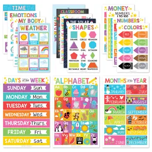 Colorful Educational Posters | Set of 16 | Classroom Supplies Charts Kindergarten Learning Laminated