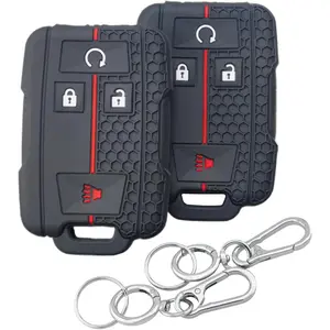 2Pcs 4 Buttons Silicone Smart Key Fob Cover for 2014-2019 GMC Canyon Sierra Yukon Chevrolet Chevy Colorado Silverado Suburban Tahoe (Black)