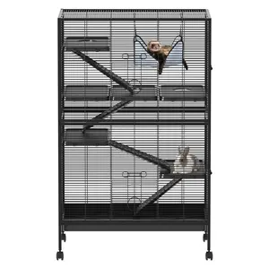 Metal Small Animal Cage with Wheels. 5-Tier  Cage with Platforms. Ramps. Hammock & Removable Tray for Rats. Ferrets. Chinchillas. Guinea Pigs