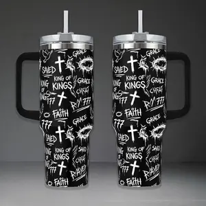 Jesus 40oz Insulated Tumbler with Handle, Christian Faith Over Fear Travel Mug, Religious Scripture Double Printed Vacuum Flask, Spiritual Gift for Men Women, Heavy Duty Stainless Steel Cup with Straw