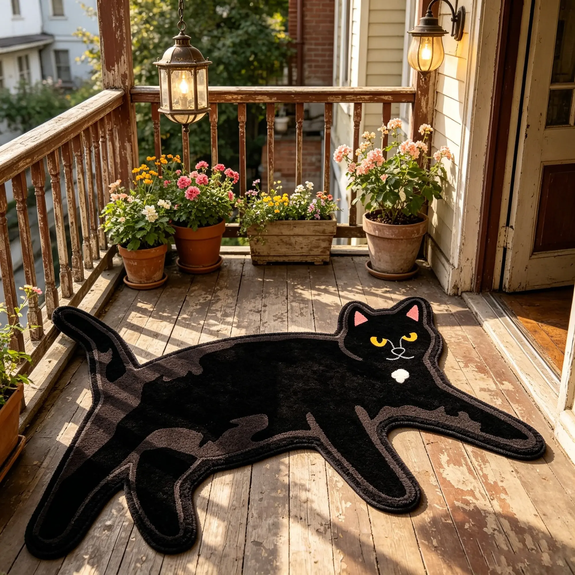 Cat Pattern Rug, Animal Print Rug, American Street Style, Hand Wash Only, Decorative Mat for Living Room, Bedroom, Study, Easy Clean, Retro Style, Casual Area Rug, Indoor Rug