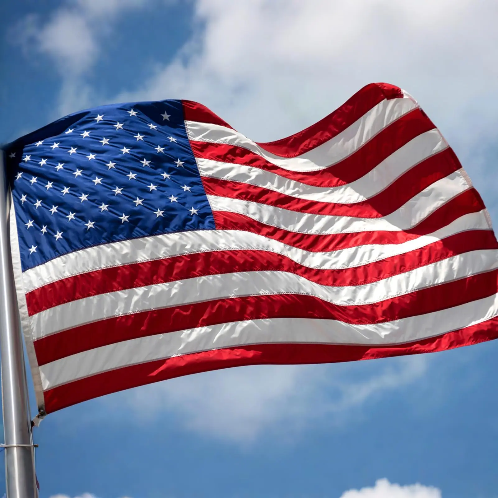 3x5 FT Heavy-Duty Nylon American Flag, Durable Design Outdoor US Flag with Embroidered Stars, Sewn Stripes, Brass Grommets, Weather Resistant for Home or Business Use, Patriotic Garden Decor