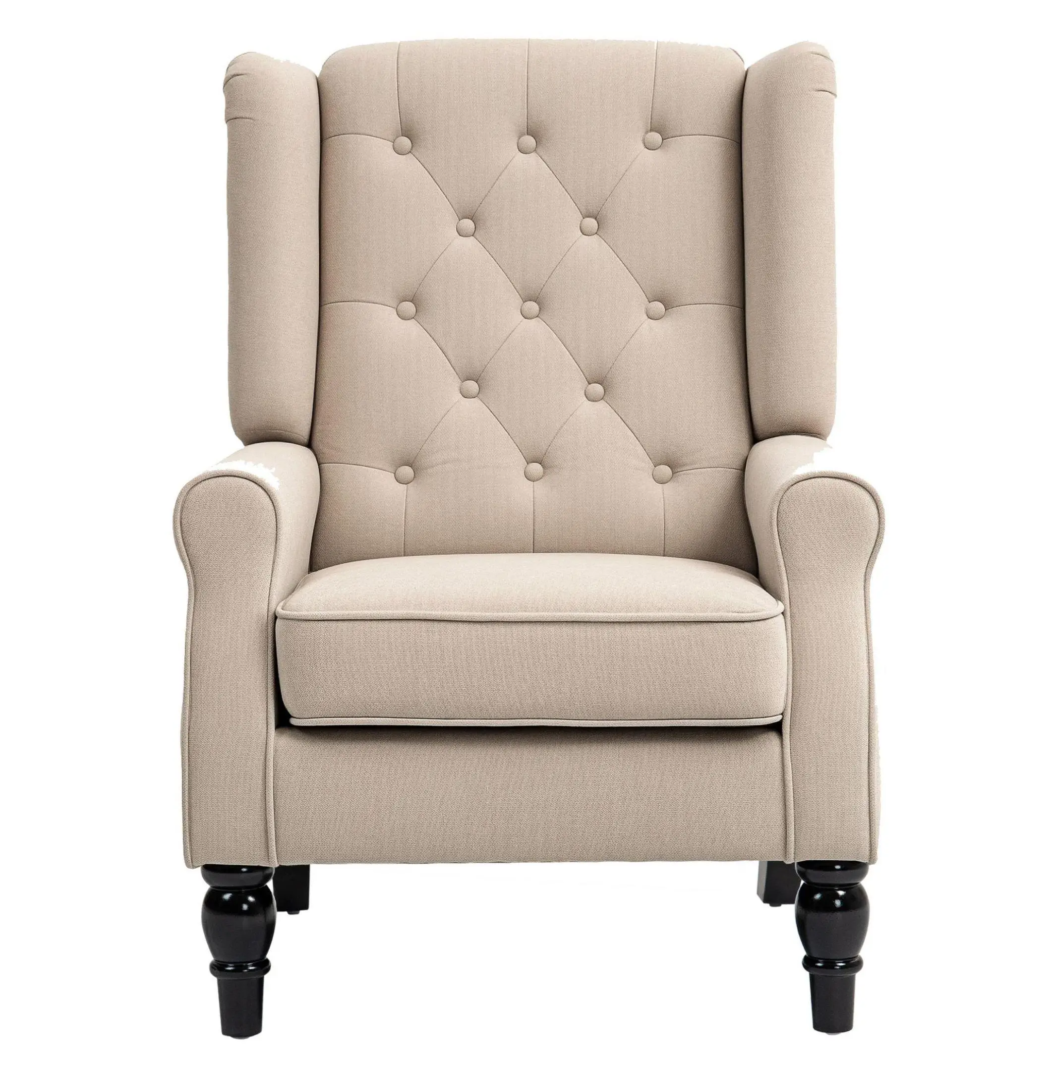 Beige Wingback Accent Chair, Button Tufted Lounge Chair with Wood Legs, Living Room Armchair Default Title