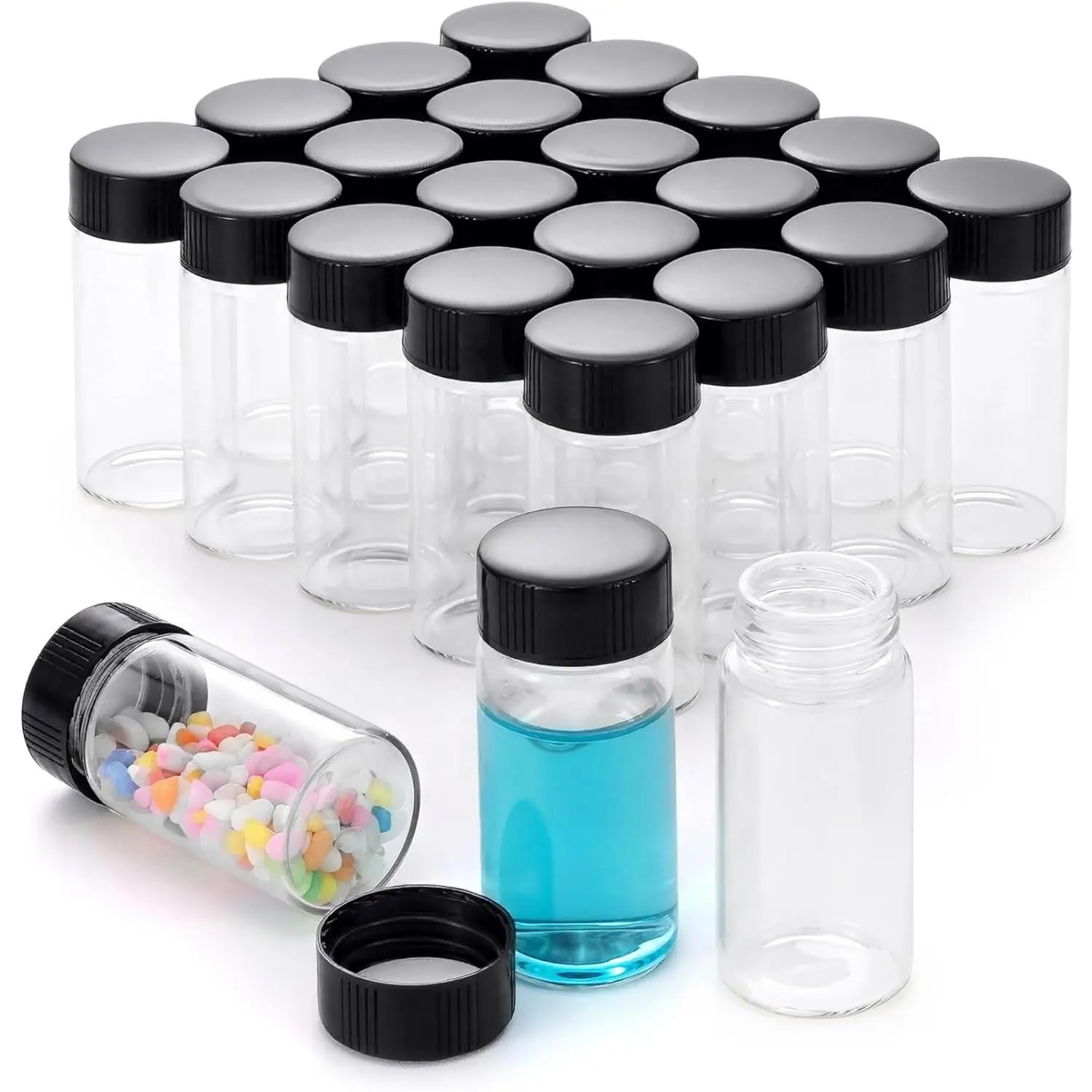 20-Pack 20ml Glass Vials with Screw Caps - Small Vials for Essential Oil, and Specimen Samples - Clear Bottles with Lids