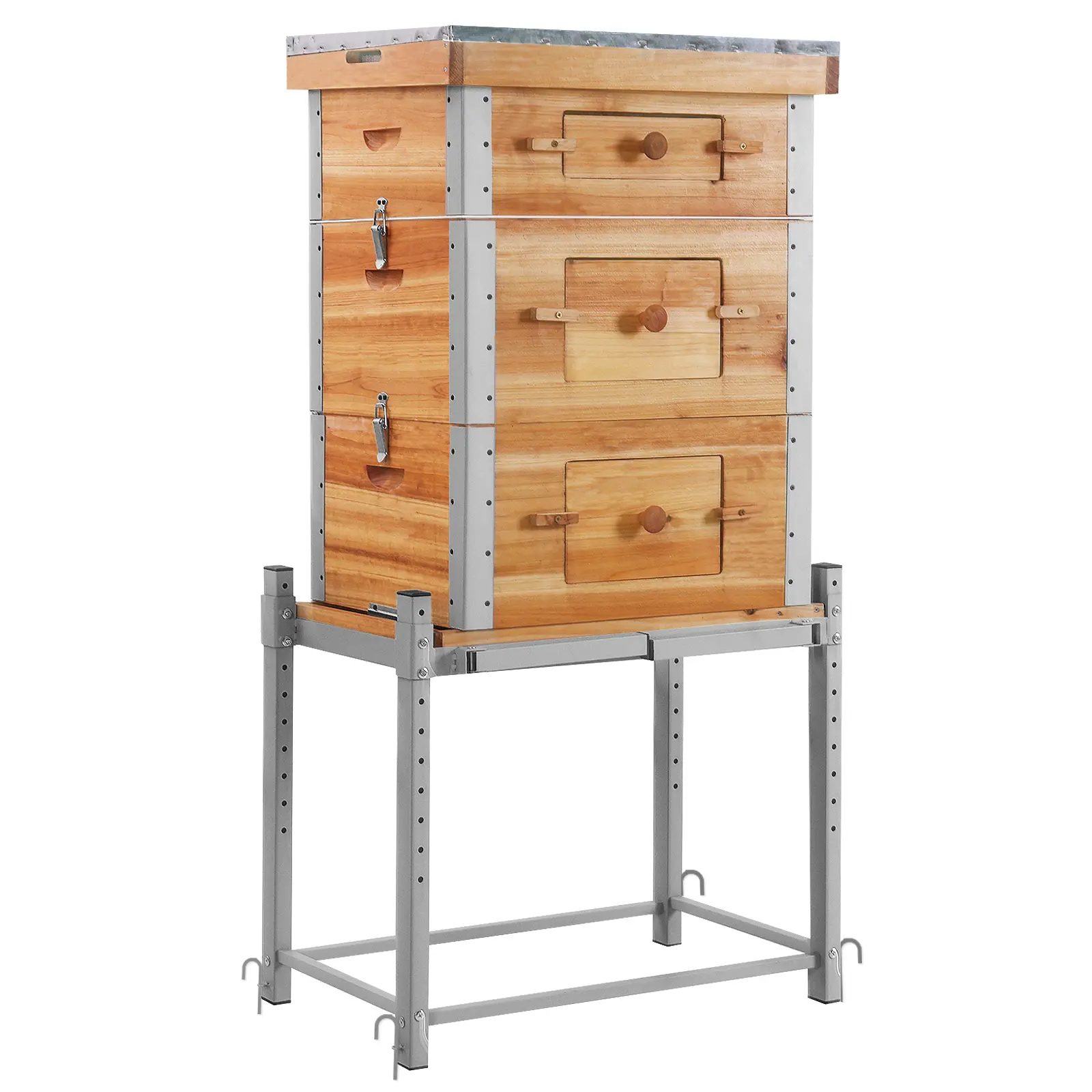 Aivituvin Large Wooden Bee House (AIR104) - No Assembly Required Single Unit Beekeeping Box with Wooden Body, Metal Frame, Heavy Beeswax Coating, Adjustable Rack, Plexiglass Windows, Durable Natural Safety for Healthy Hive Activity