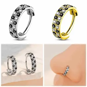 Checkered Nose Ring Double Row CZ Hinged Nose Hoop 20G 316L Stainless Steel Fashionable Daily Wear for Women