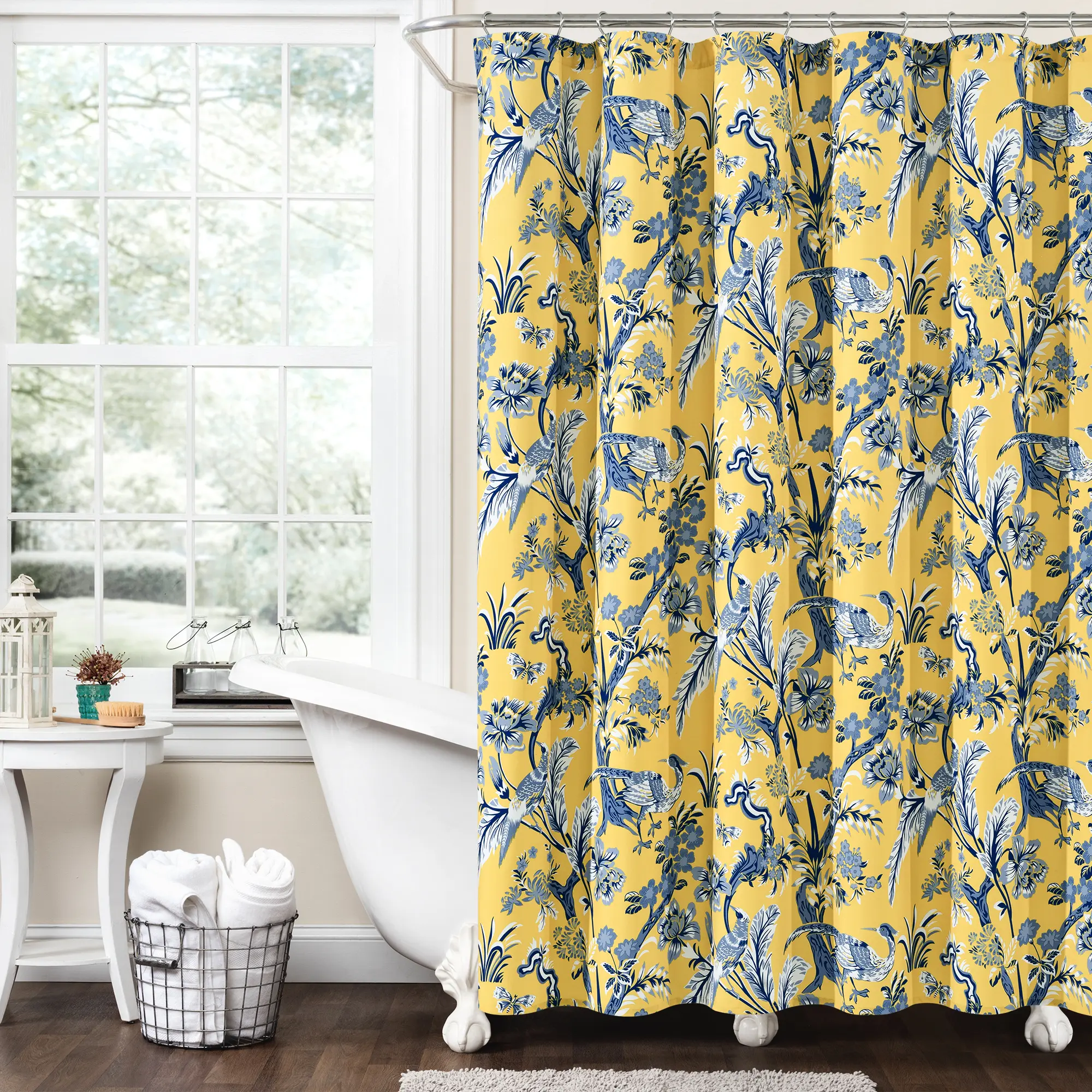 Lush Décor Dolores Flower Print Shower Curtain Set - 72"W x 72"L, Floral Peacock & Leaf Design, Maximalist Aesthetic Home Decor, Soft Microfiber Fabric, Easy Hanging Installation, French Country