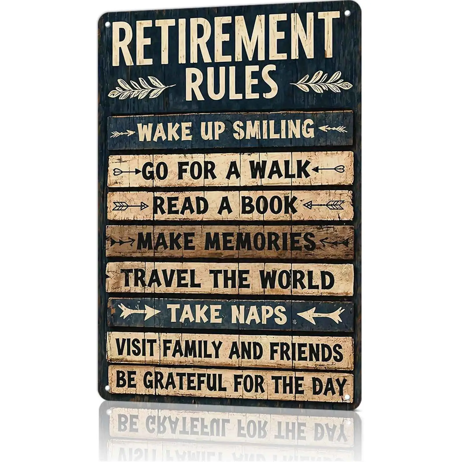 Retirement Rules Aluminium Hanging Wall Decor Plaque - 8x12in Vintage Blue Wood-Style Home Supplies, Aesthetic Signs for Study, Bathroom, Garage, Kitchen, Daily Home Decor, Retirement Gift