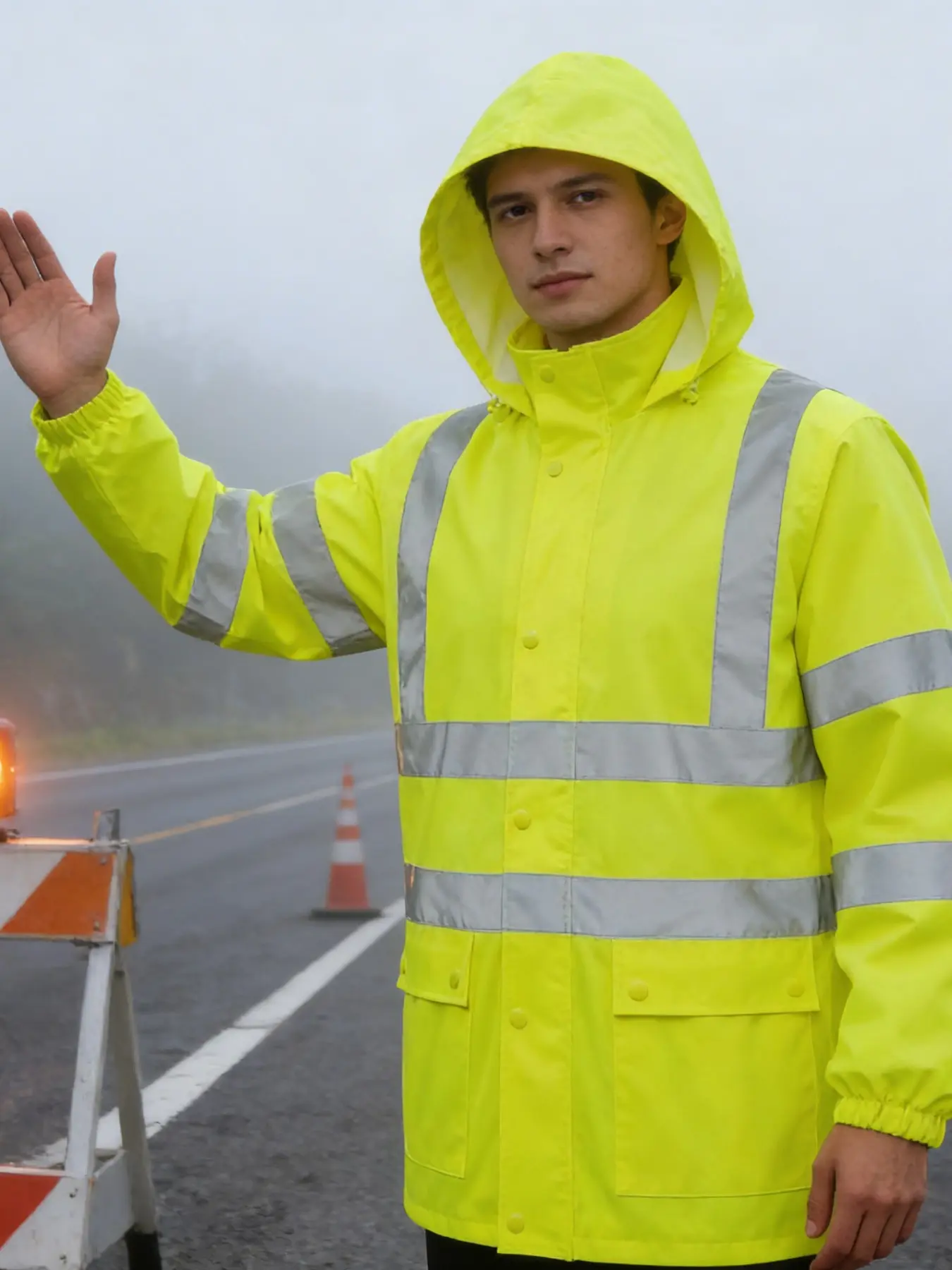 Men's High Visibility Reflective Raincoat Jacket, Waterproof Breathable Workwear with Two Large Pockets, Ideal for Heavy Rain, Construction, Fishing, Traffic Control, Waterproof Clothes