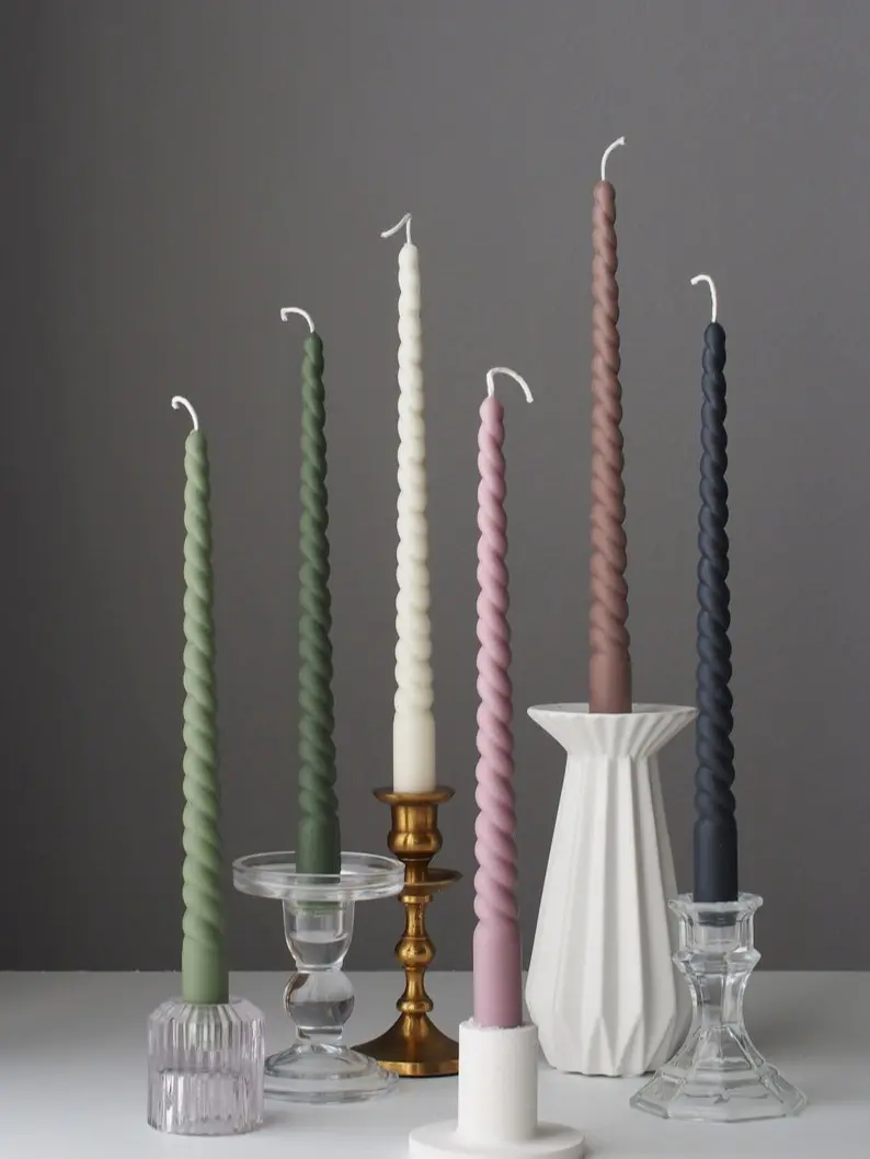 Ellie Twisted Taper Candle, Spiral Colorful Candle, Soy Beeswax, Wedding Candle, Home decor, Handmade Gift, Maximalist, 11 1/4" (A Pair）