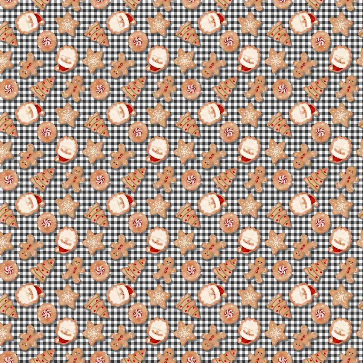 Fabric 3 Wishes Black Christmas Cookie Plaid Very Merry Gingerbread by the Quarter Yard 24614-BLK