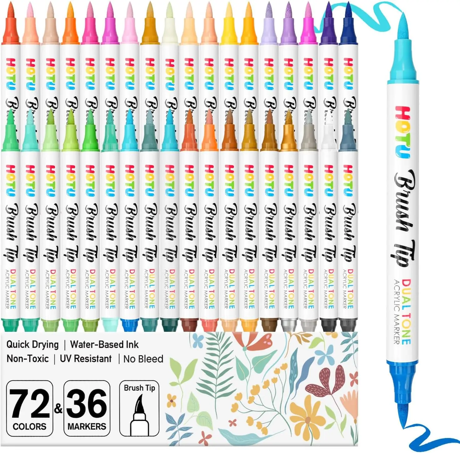 HOTU 72 Colors Acrylic Paint Markers for Coloring BooksFabric Stone Wood Sketchbook Eggs - 36 Set Dual Brush Tip Paint Pens - Art and Crafts Supplies Kit - Great Gifts Idea (36pcs,72 colors),back to school,back to school haul