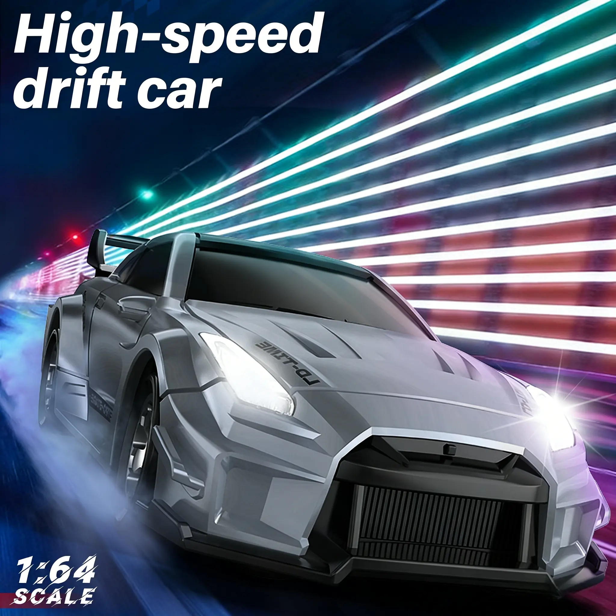 RC Drift Car 1:64 Scale 4WD High Speed Remote Control Car, 2.4GHz, LED Lights, Drifting Tires for Kids Boys Girls Adults Stunt Car