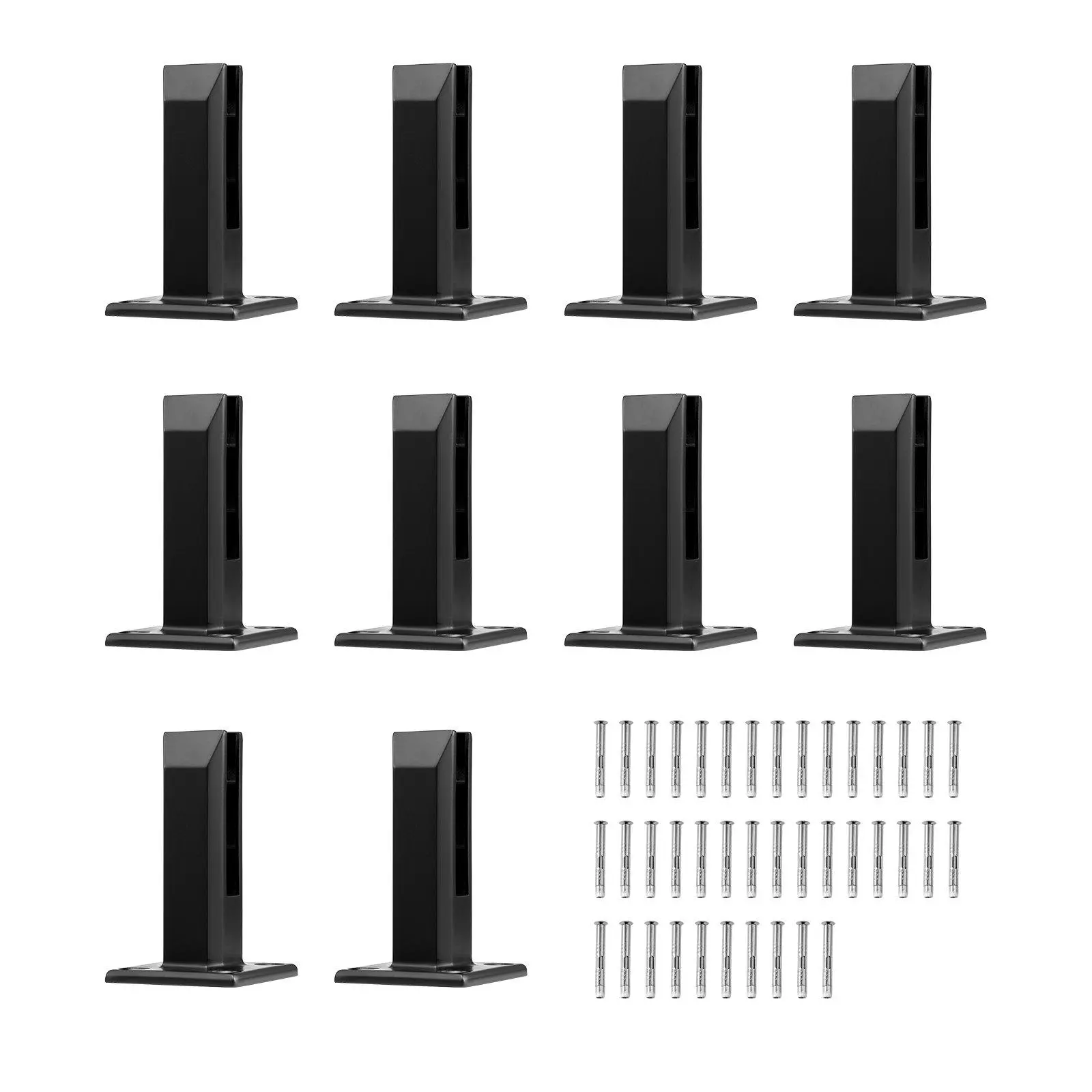 10 PCS Black Square Glass Clamps for 0.31"-0.47" Thick Glass Railing Brackets