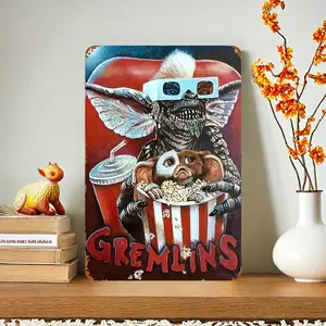 Gremlins Retro Horror Movie Poster: Vintage Tin Sign for Home Wall Decor - 8x12 Inches, Iron Tinplate, Waterproof, Pre-Drilled