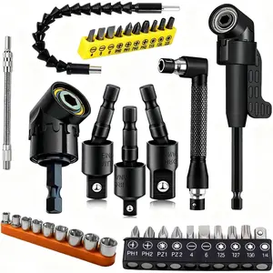 37Pcs Flexible Drill Bit Extension right angle drill attachment Include 90 degree Bits drill attachment Hex Shank 105° Right Angle Drill Attachment Short Screwdriver Rotatable Socket Adapter