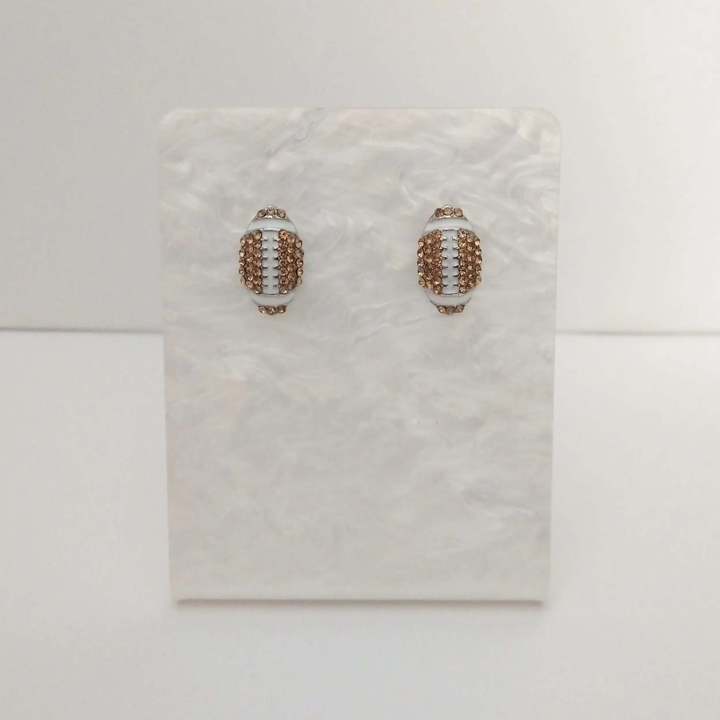 #470 Brown Rhinestone Football Stud Earrings- Casual Sports, Game Day Jewelry