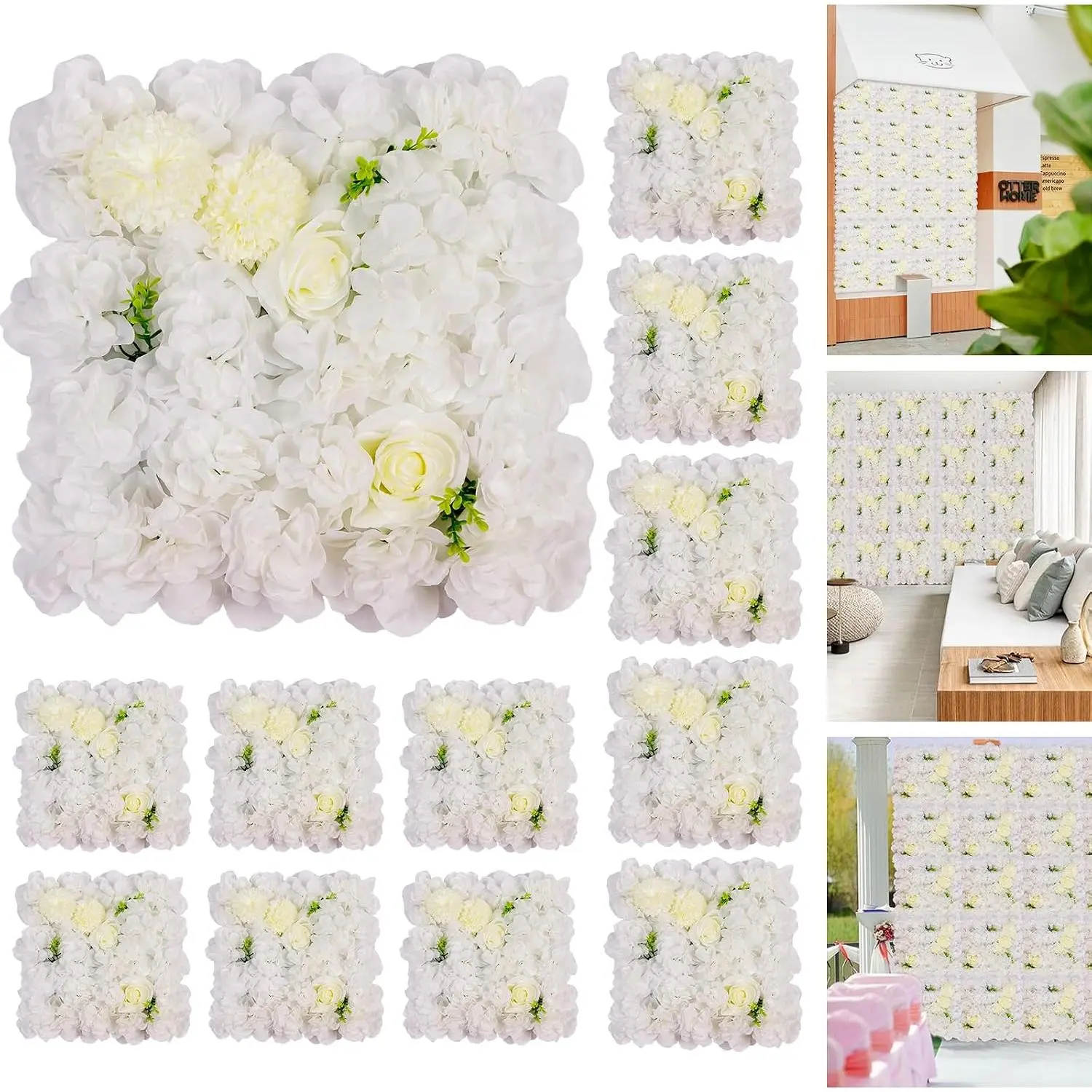 Garvee 12-Piece Silk & Plastic Artificial Hedge Wall - 3D 38x38cm Seamless Flower Backdrop, Easy-Install Decorative Indoor Furniture Accent for Wedding, Room Photo Decor