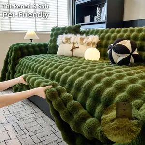 Thickened Faux Fur Sofa Throw Blanket, 1 Count Pet Friendly Bubble Plush Couch Cover, Dustproof Sofa Slipcover, Extra Soft Warm for Dogs Cats, Universal Machine Washable Sofa Protector for 1 2 3 4 Seater or L Shaped Sectional, Living Room Furniture Decor